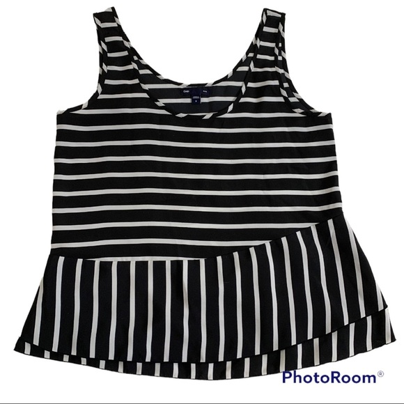 GAP Black Striped Breton Peplum Tank Top S - Picture 5 of 12